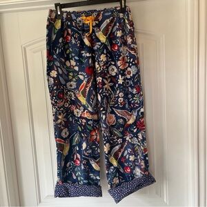 Anthropologie Eloise Floral Bird Print Pajama Pants size medium boho whimsy